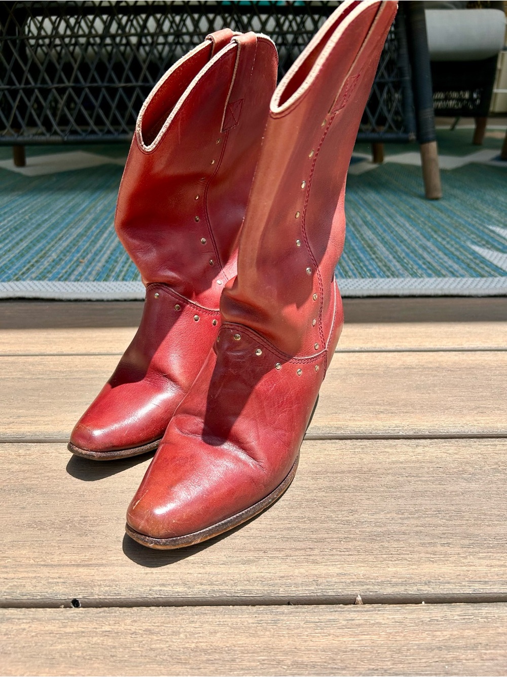 Women's Red/Rust Stud-Accent Western Leather Mid-Calf Boots